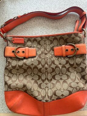 COACH Shoulder Bag Canvas Tan/Brown All-Over Print A06K-3593